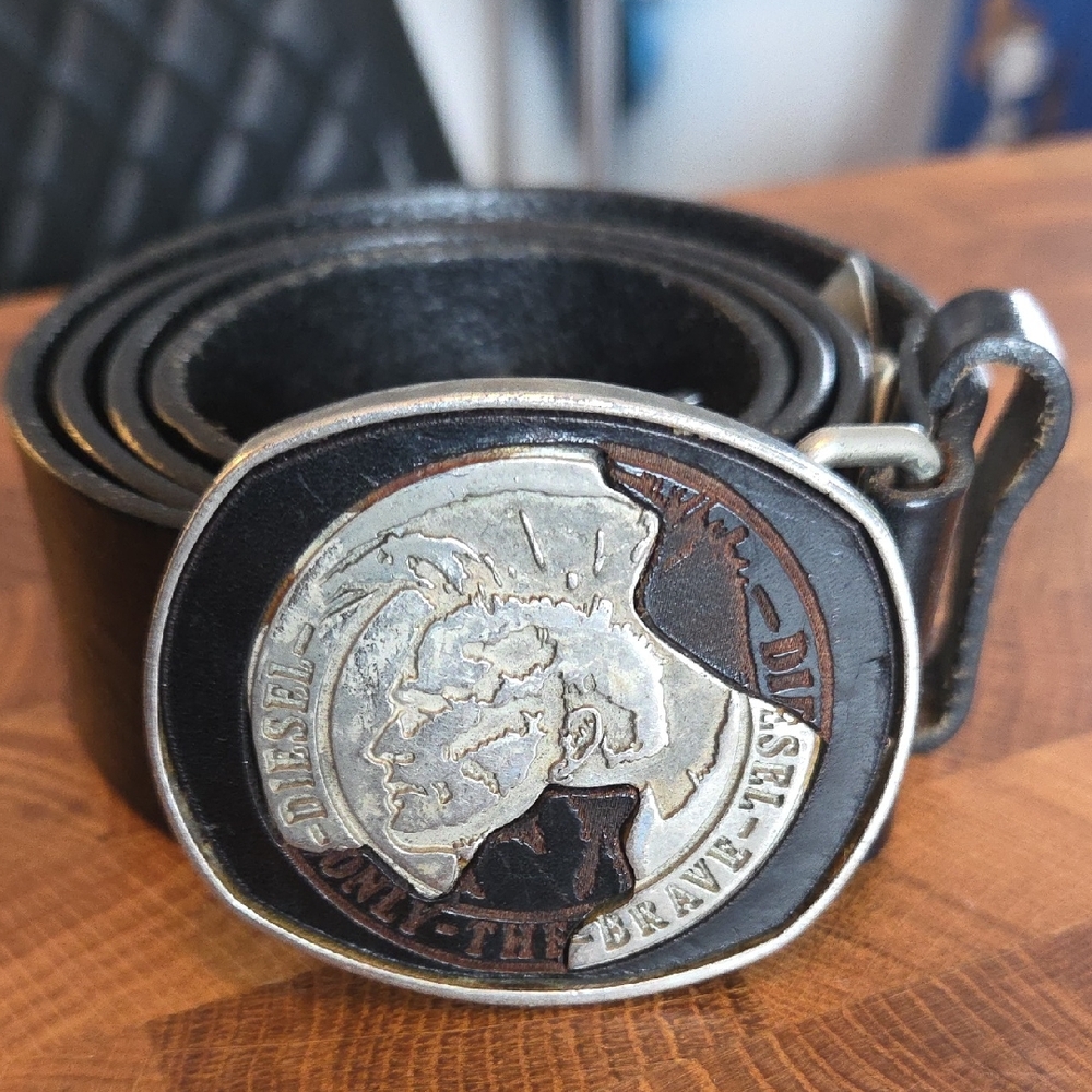 Diesel Vintage Black Belt With Buckle..Italy